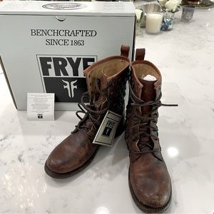 FRYE Booties “Jenna” Brass Studded Lace Up Leather Boots 7.5